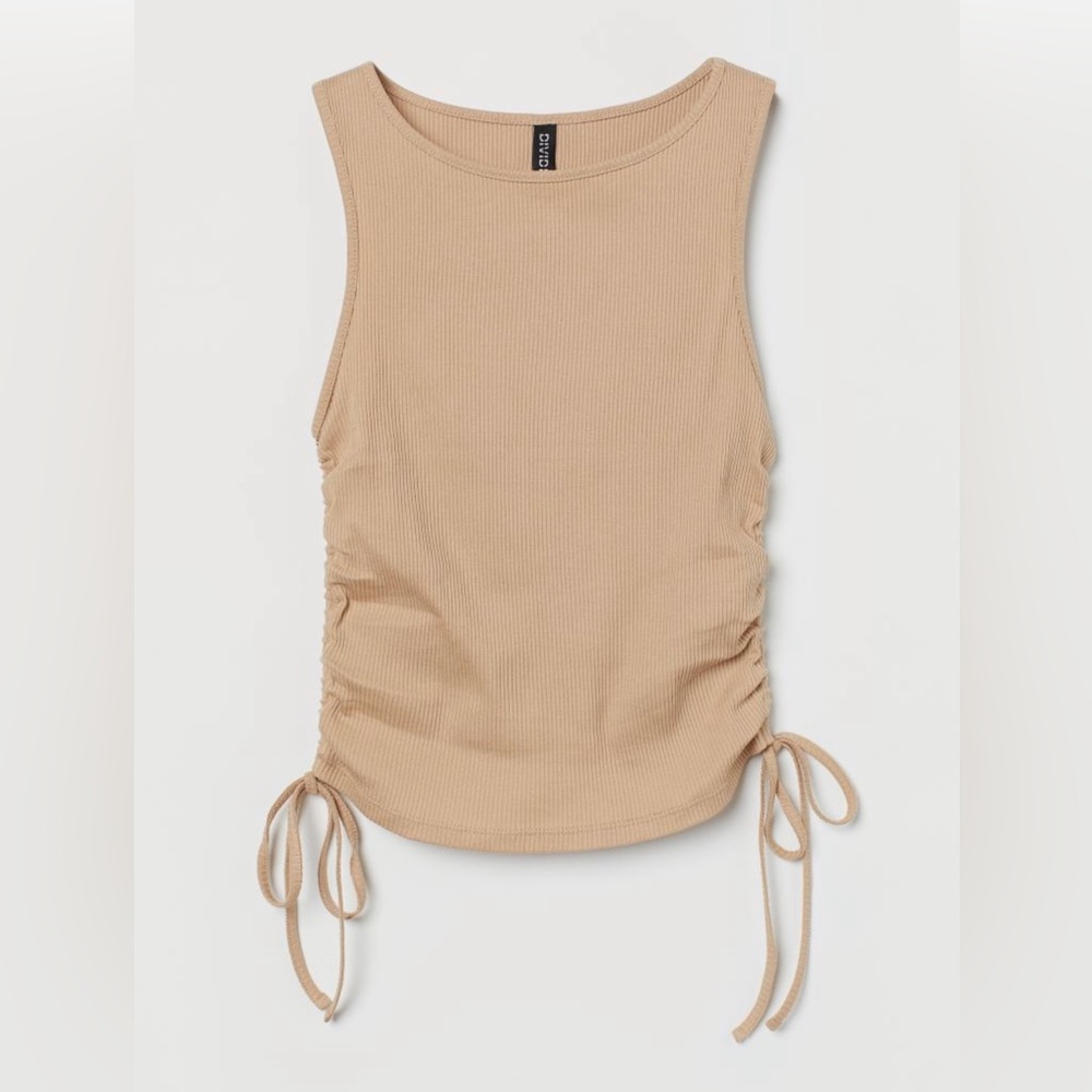 H&M ribbed Rouched Side Top | Tan | XL